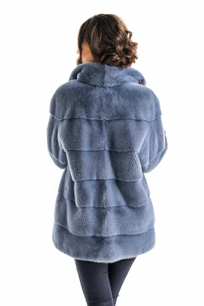 Blue Gray Shaded Genuine Mink Fur Coat