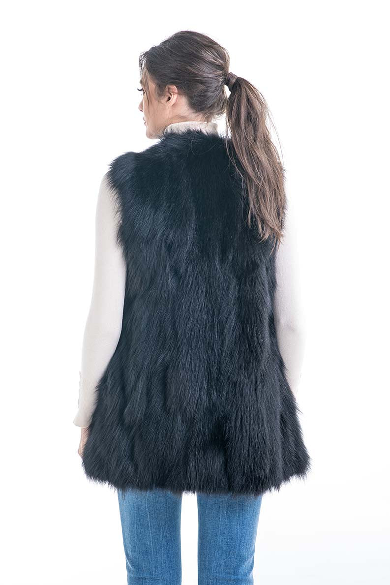 Black Genuine Fox Fur Vest