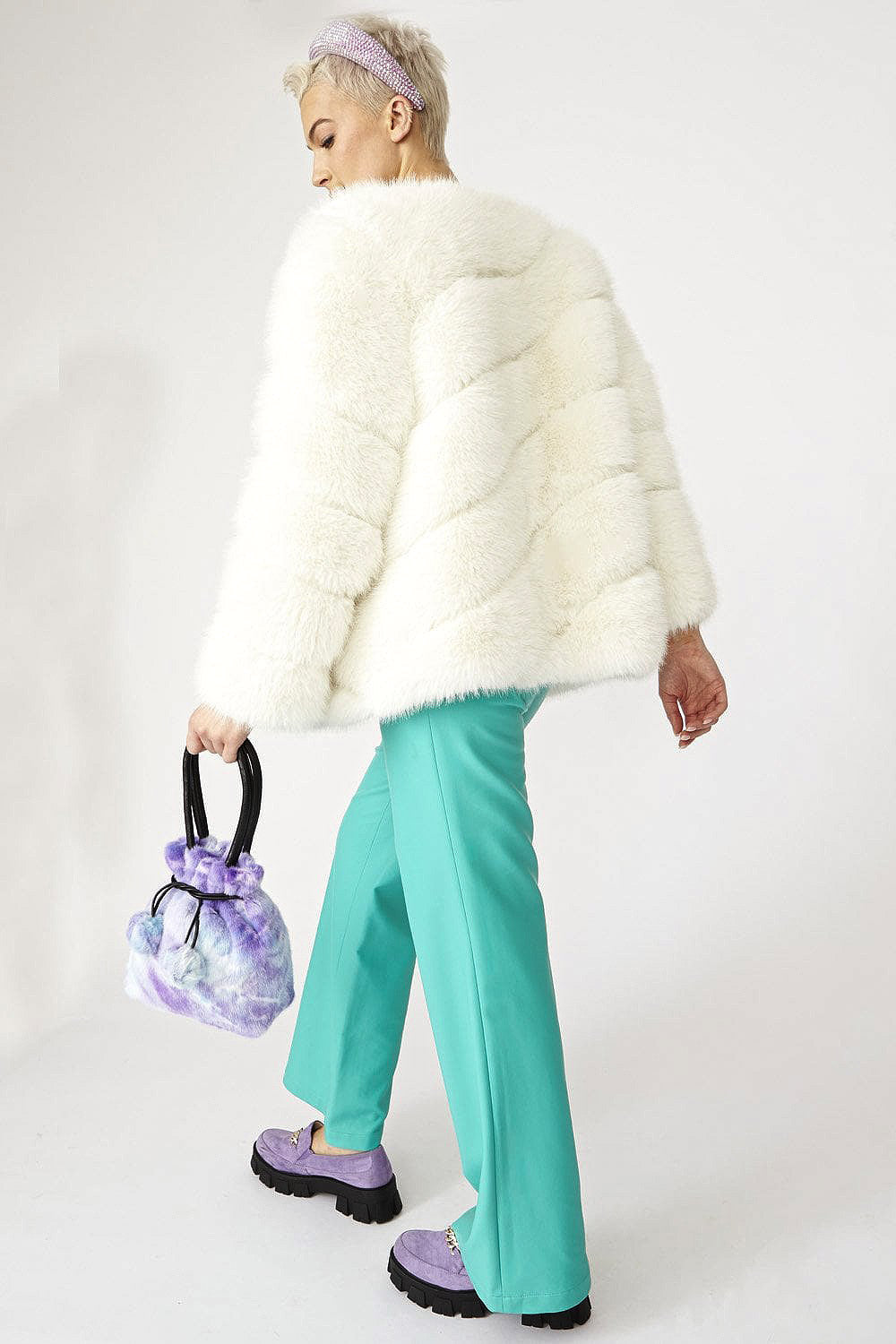 Gaga Faux Fur Striped White Coat