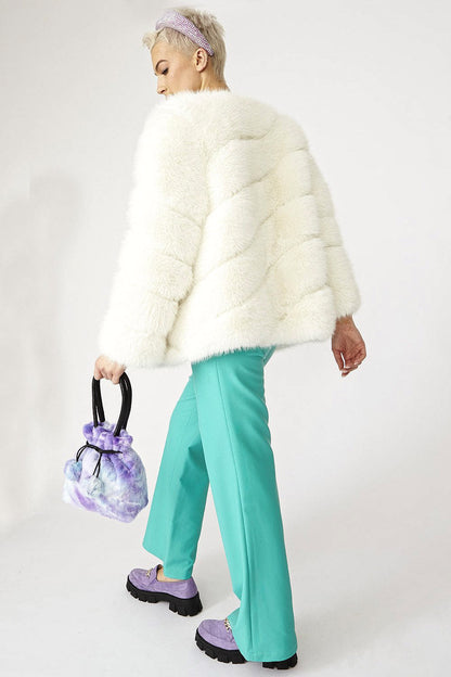 Gaga Faux Fur Striped White Coat