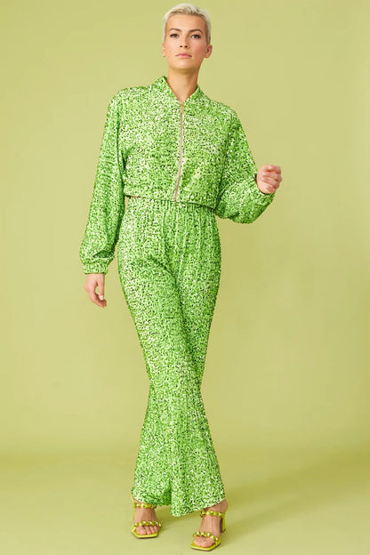 Green Bamboo Blend Sequin Trousers