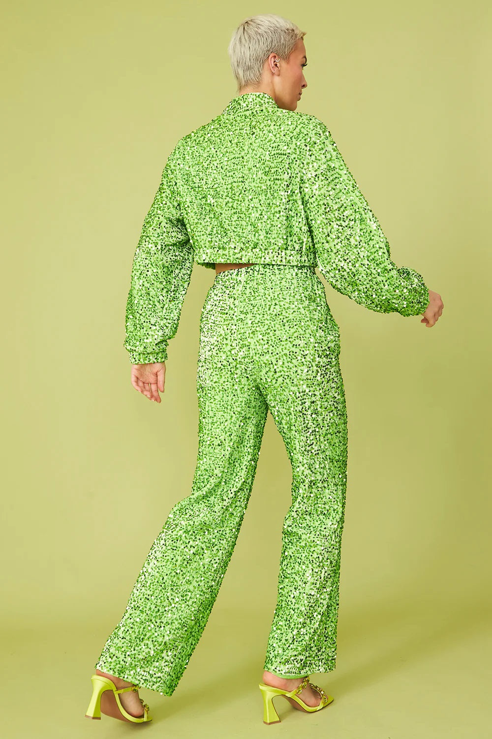 Green Bamboo Blend Sequin Trousers