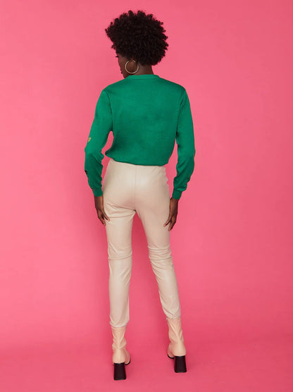 Green Cashmere and Banana Peel Love Heart Cardigan