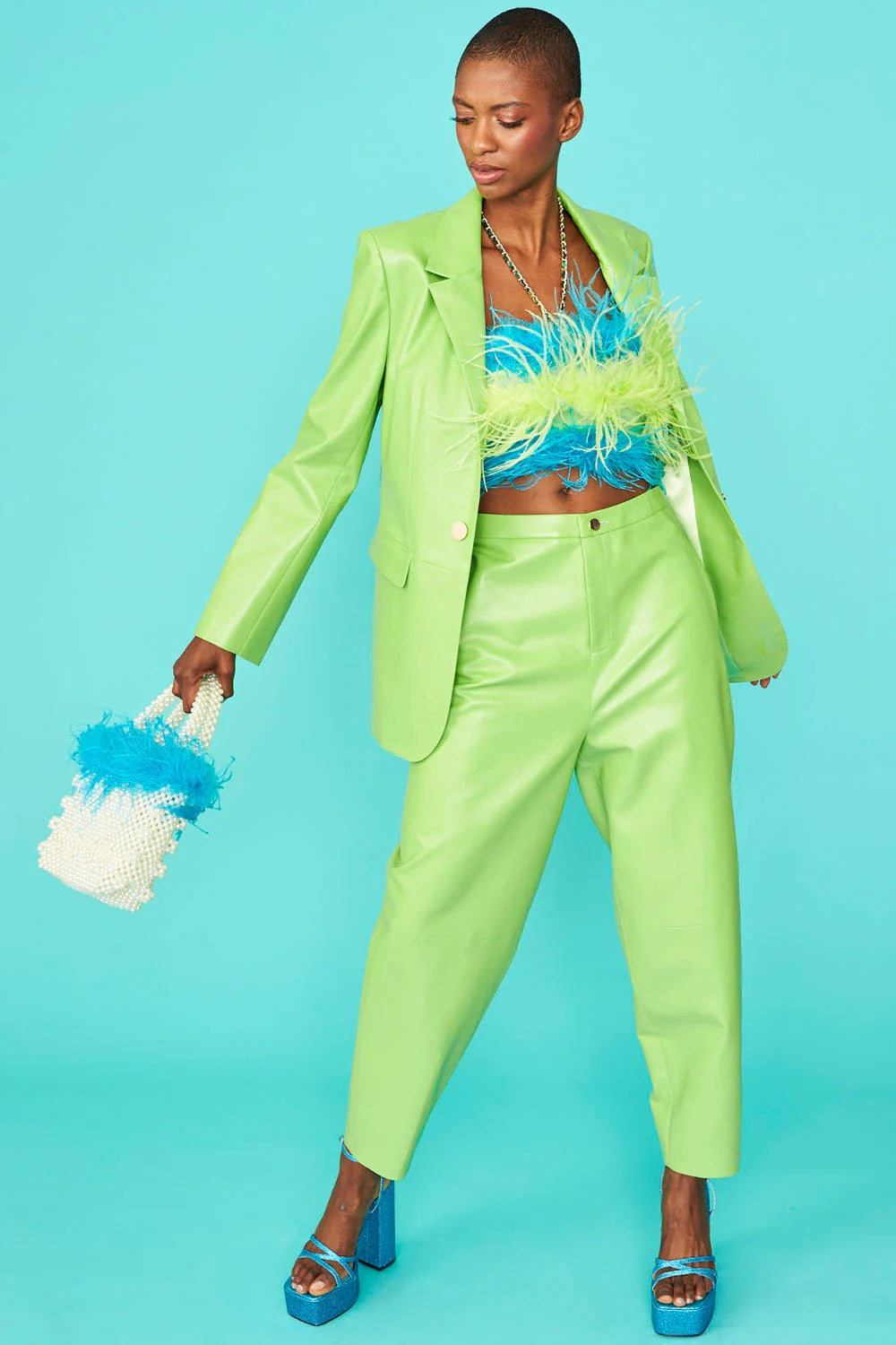 Green Vegan Leather Blazer