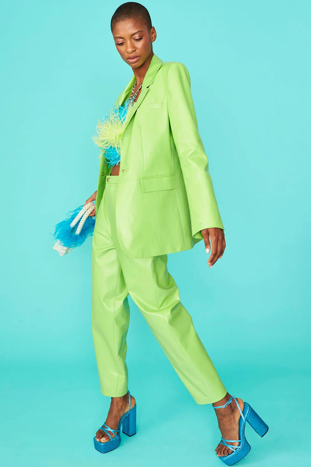 Green Vegan Leather Blazer