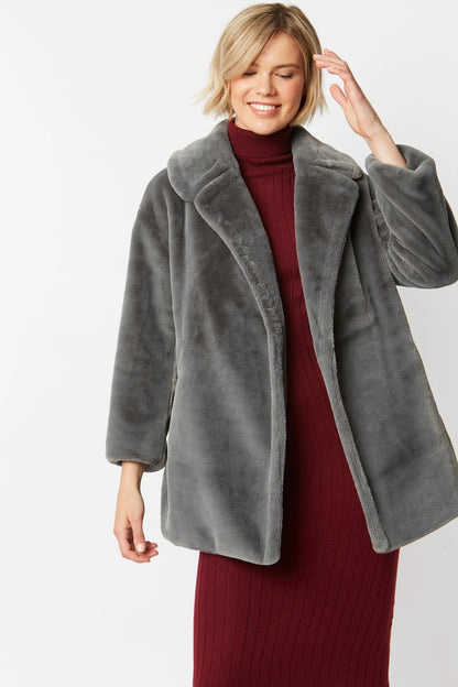 Grey Faux Fur Midi Coat