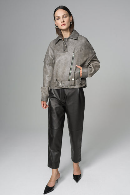 Vintage Gray Natural Leather Jacket