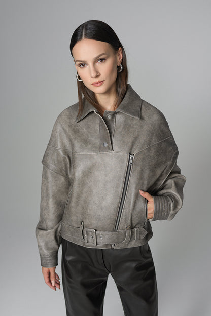 Vintage Gray Natural Leather Jacket
