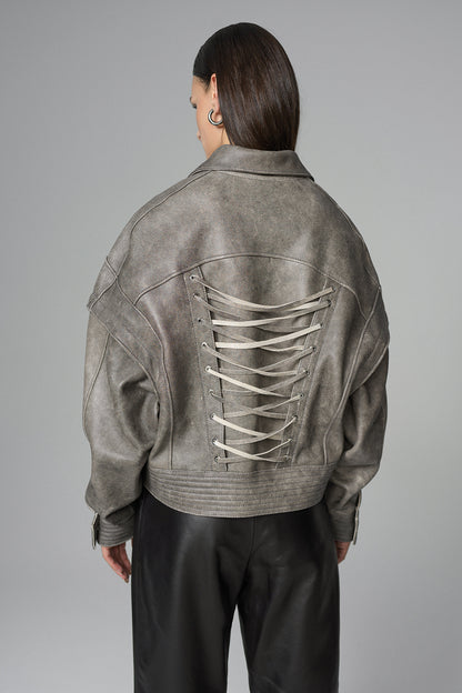 Vintage Gray Natural Leather Jacket