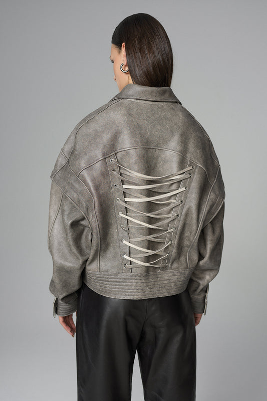 Vintage Gray Natural Leather Jacket