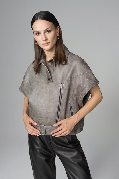 Vintage Gray Natural Leather Jacket