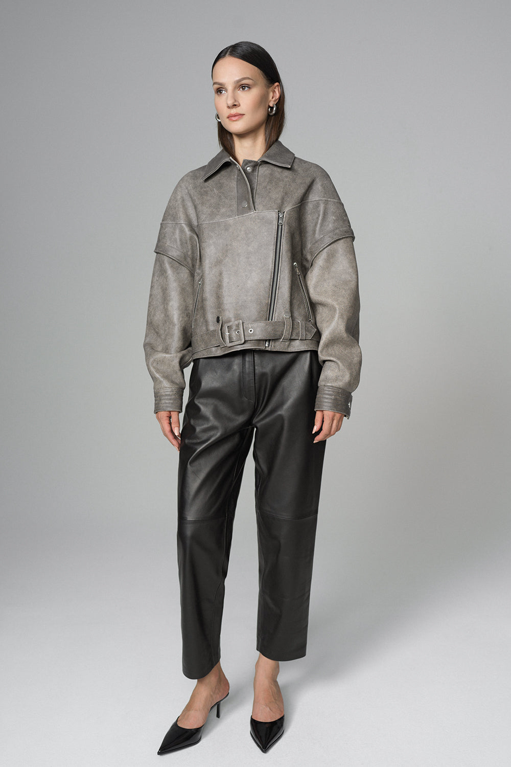 Vintage Gray Natural Leather Jacket