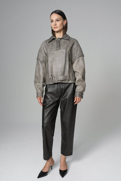 Vintage Gray Natural Leather Jacket