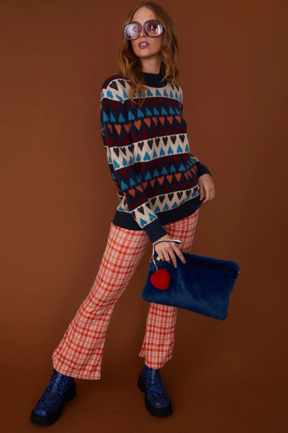 Love Heart Design Blue Cashmere Jumper