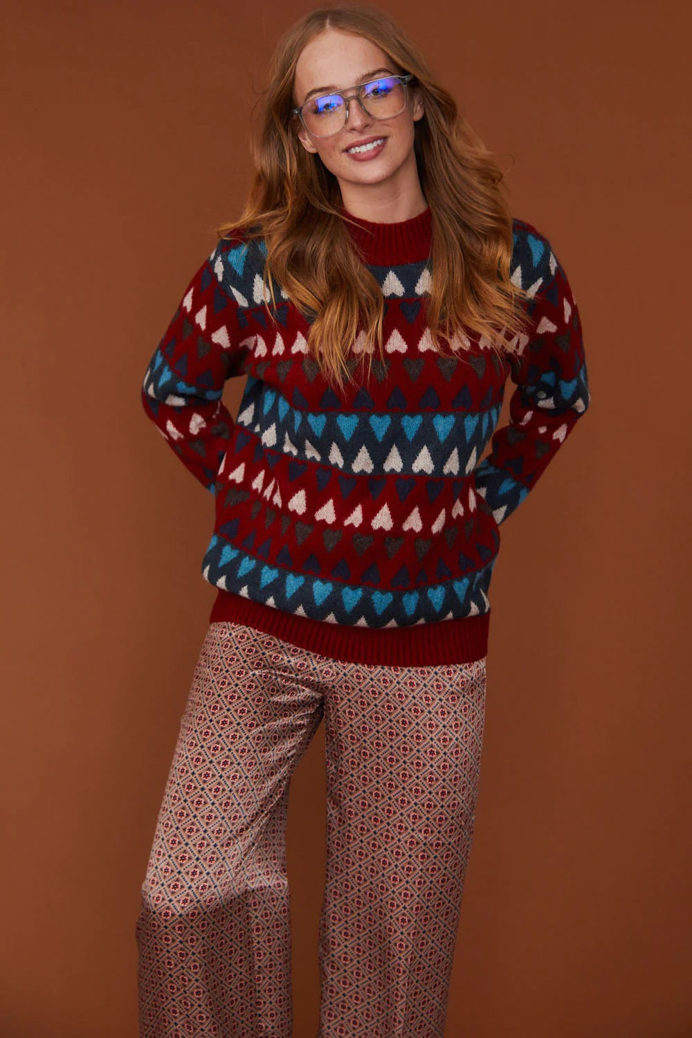 Love Heart Design Red Cashmere Jumper