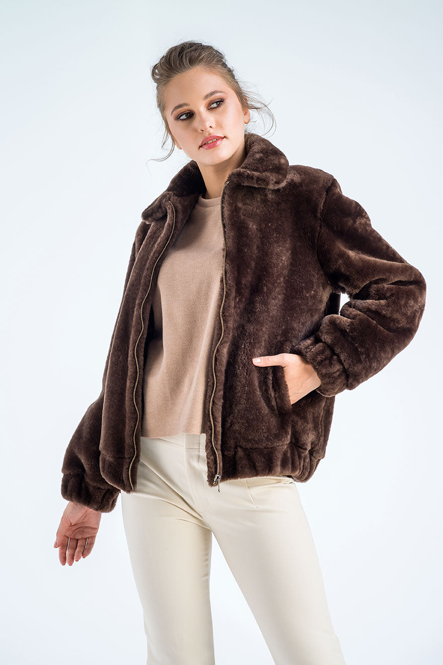 Taupe Lamb Sheepskin Merino Fur Jacket