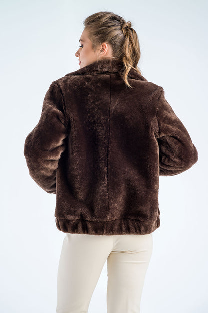 Taupe Lamb Sheepskin Merino Fur Jacket