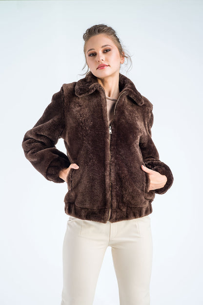 Taupe Lamb Sheepskin Merino Fur Jacket