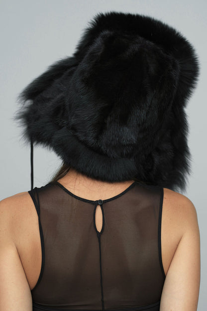 Black Genuine Arctic Fox and Mink Fur Hat