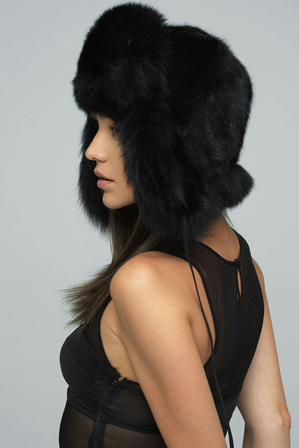 Black Genuine Arctic Fox and Mink Fur Hat