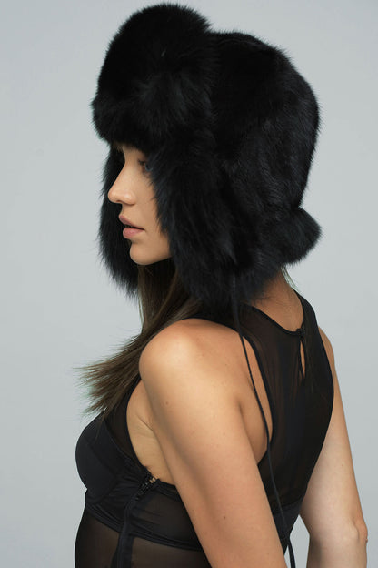 Black Genuine Arctic Fox and Mink Fur Hat