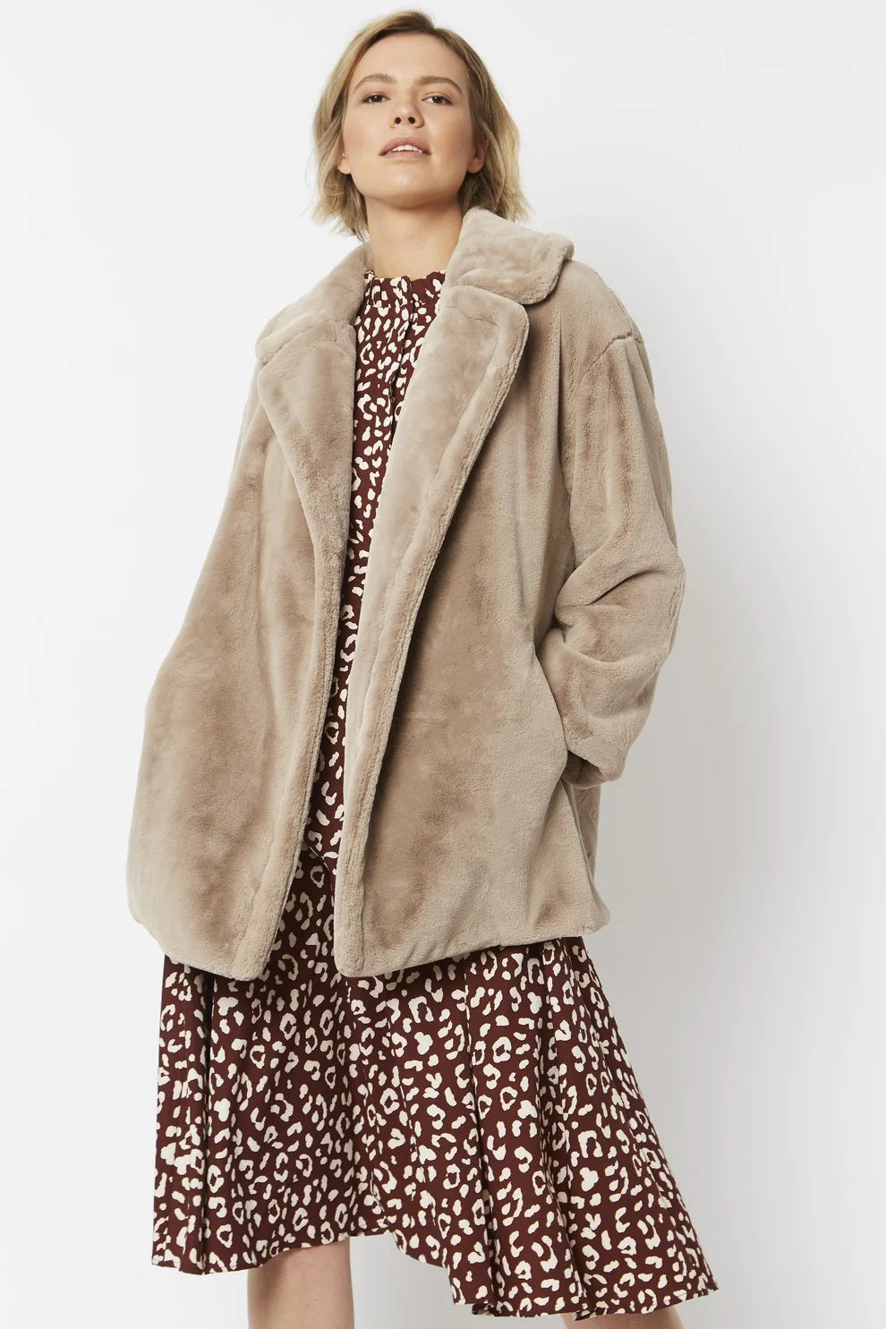 Mocha Faux Fur Midi Coat