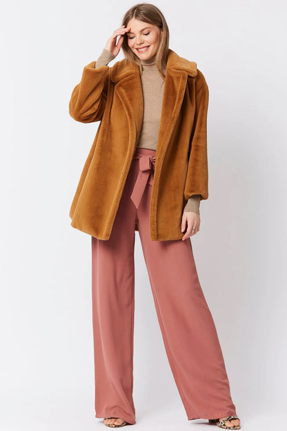 Mocha Faux Fur Midi Coat