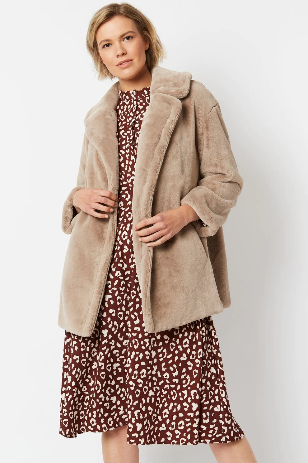Mocha Faux Fur Midi Coat