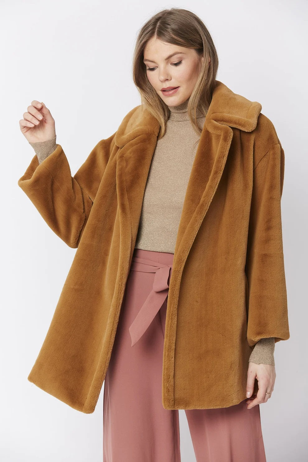 Mocha Faux Fur Midi Coat