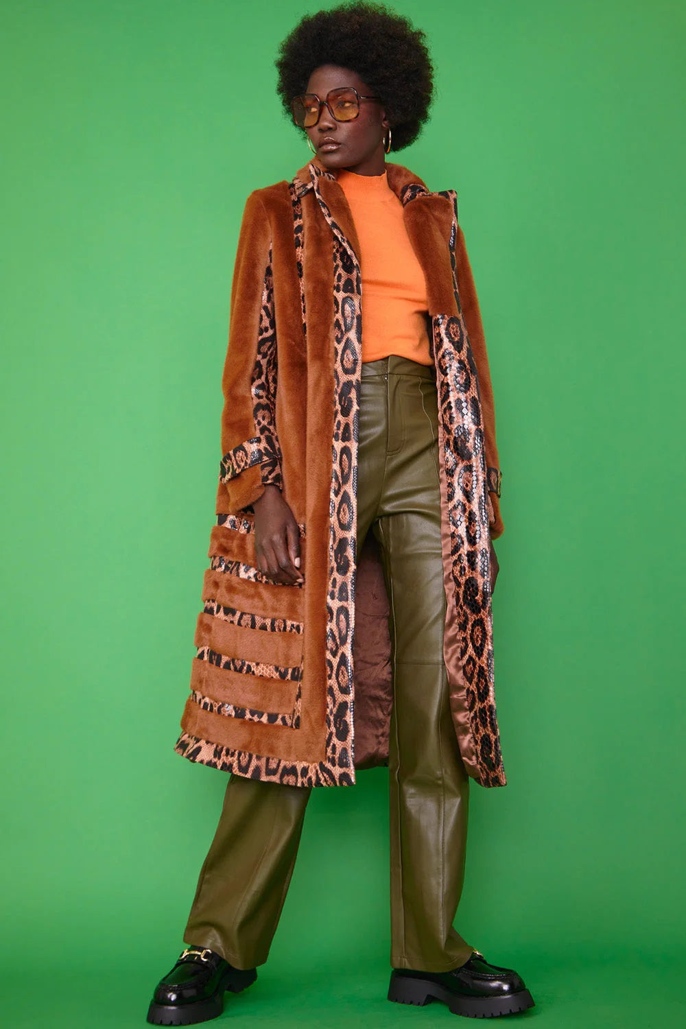 Mocha Faux Suede Trench Coat with Faux Fur Panelled