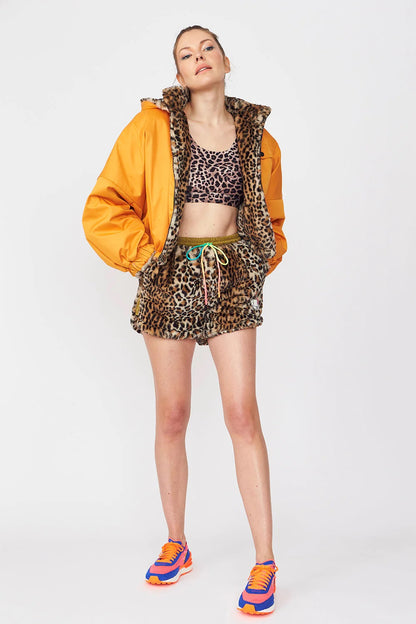 Mocha Reversible Hooded Faux Fur Bomber Jacket