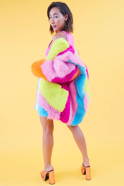 Multi-Coloured Rainbow Faux Fur Coat
