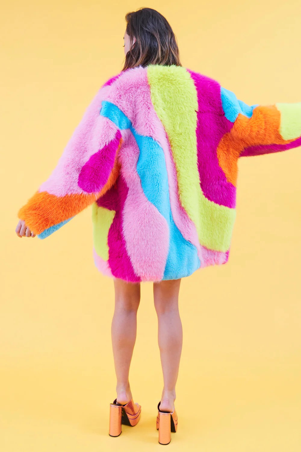 Multi-Coloured Rainbow Faux Fur Coat