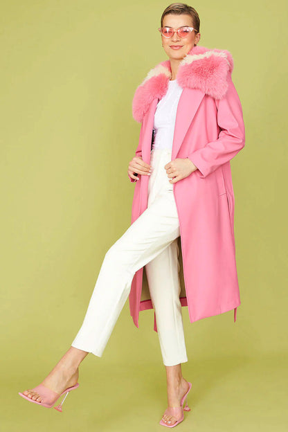 Pink Tencel Blend Eco Leather Trench Coat