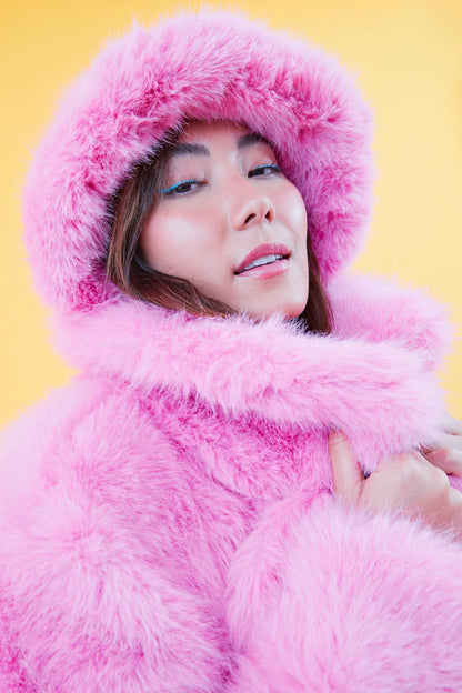 Pink Eco Bamboo Faux Fur Bucket Hat