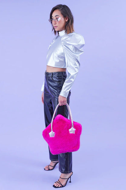 Pink Bamboo Faux Fur Star Tote Bag