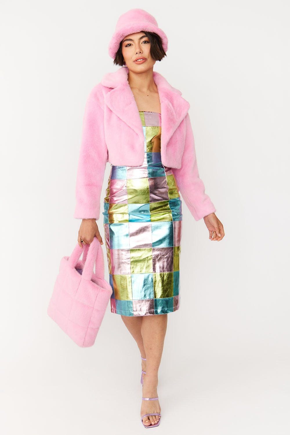 Pink Faux Fur Cropped Jacket