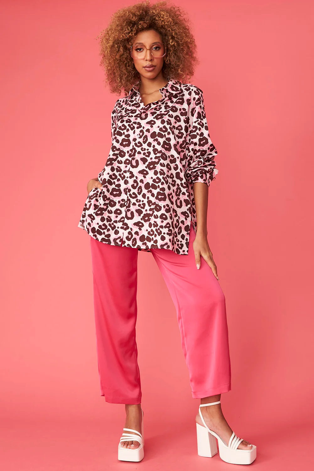 Pink Silk Blend Animal Print Shirt