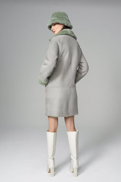 Mint Reversible Genuine Merino Wool Sheepskin Midi Coat