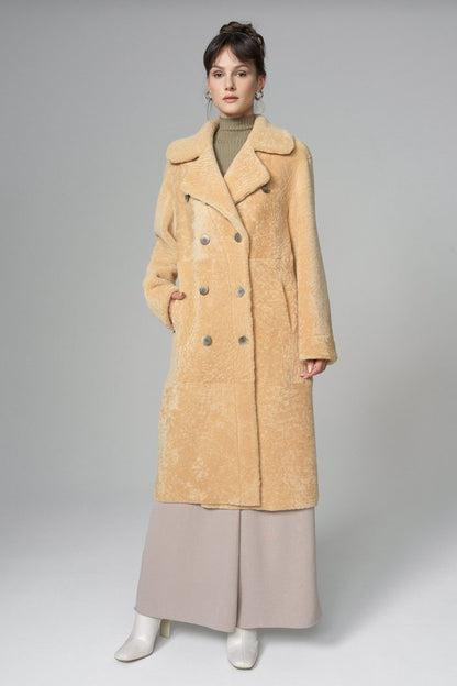 Yellow Reversible Genuine Sheepskin ﻿Maxi Coat