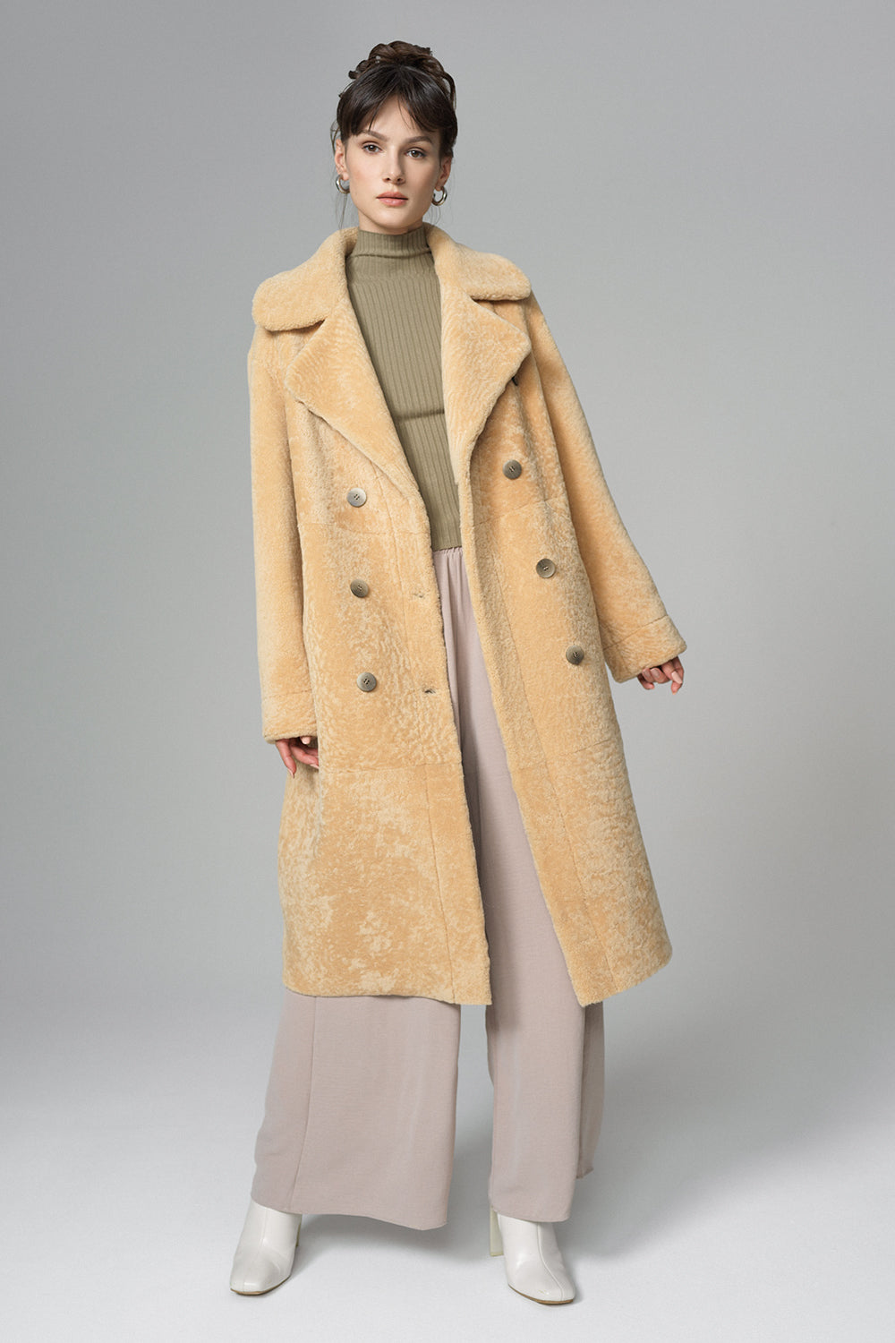 Yellow Reversible Genuine Sheepskin ﻿Maxi Coat