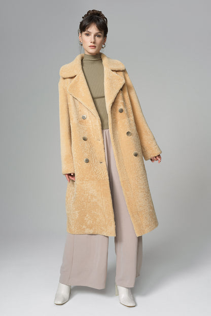 Yellow Reversible Genuine Sheepskin ﻿Maxi Coat