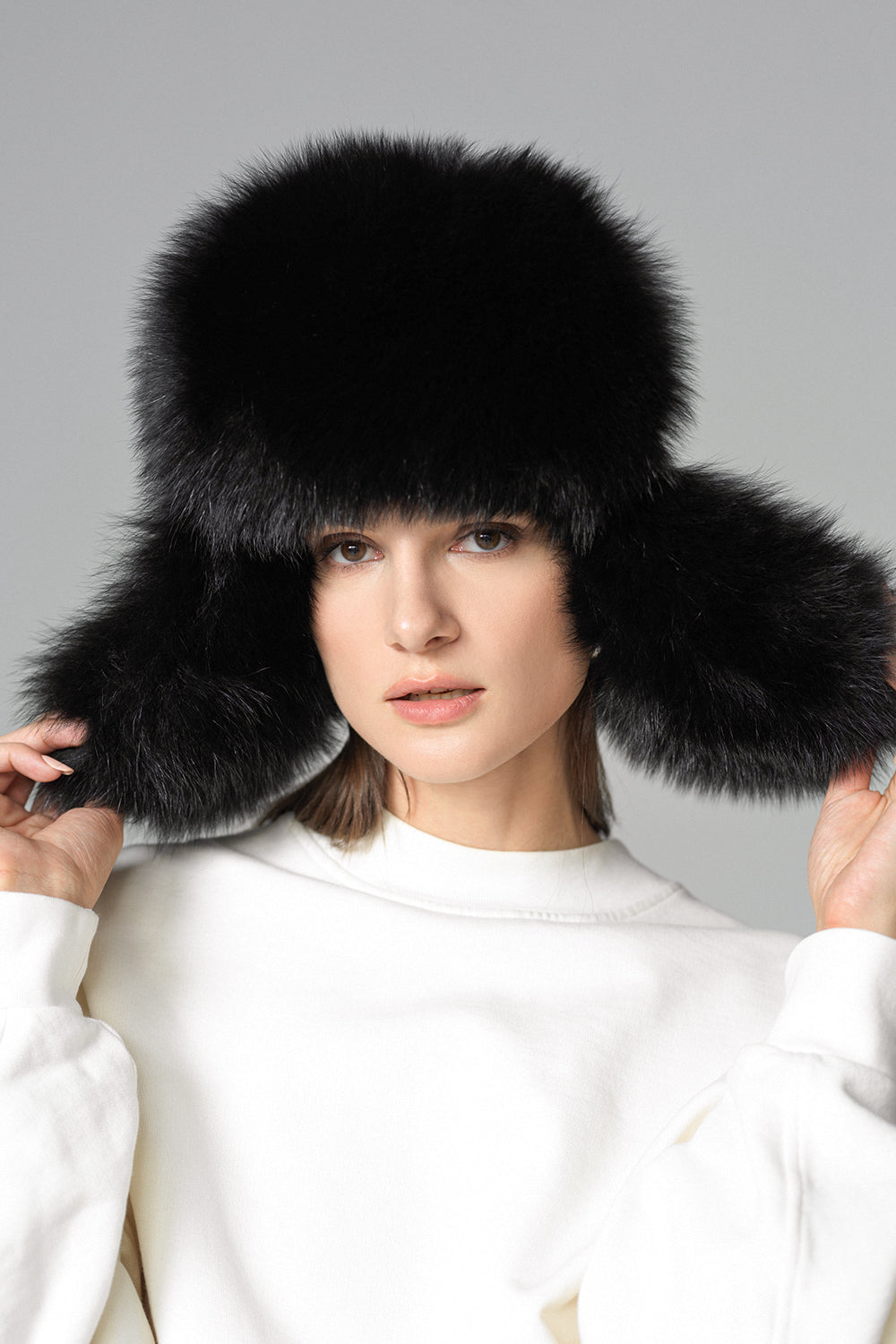 Black Genuine Arctic Fox Fur Sheepskin Hat