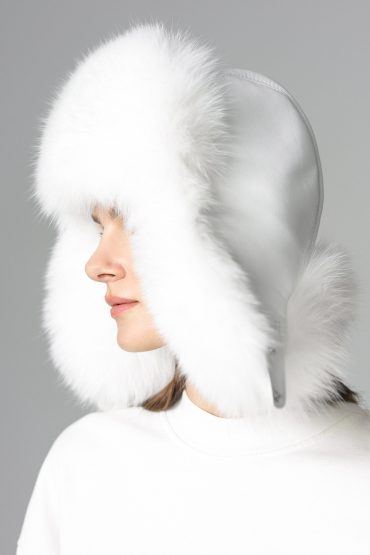 White Genuine Arctic Fox Fur Sheepskin Hat