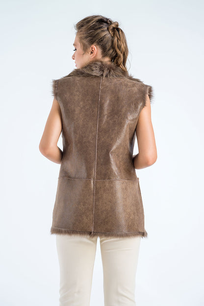 Taupe Geniune Reversible Sheepskin Fur Vest