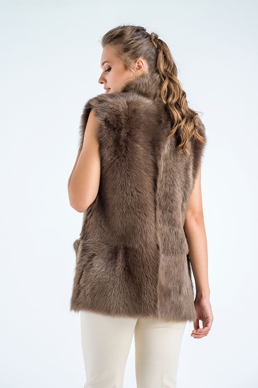Taupe Geniune Reversible Sheepskin Fur Vest