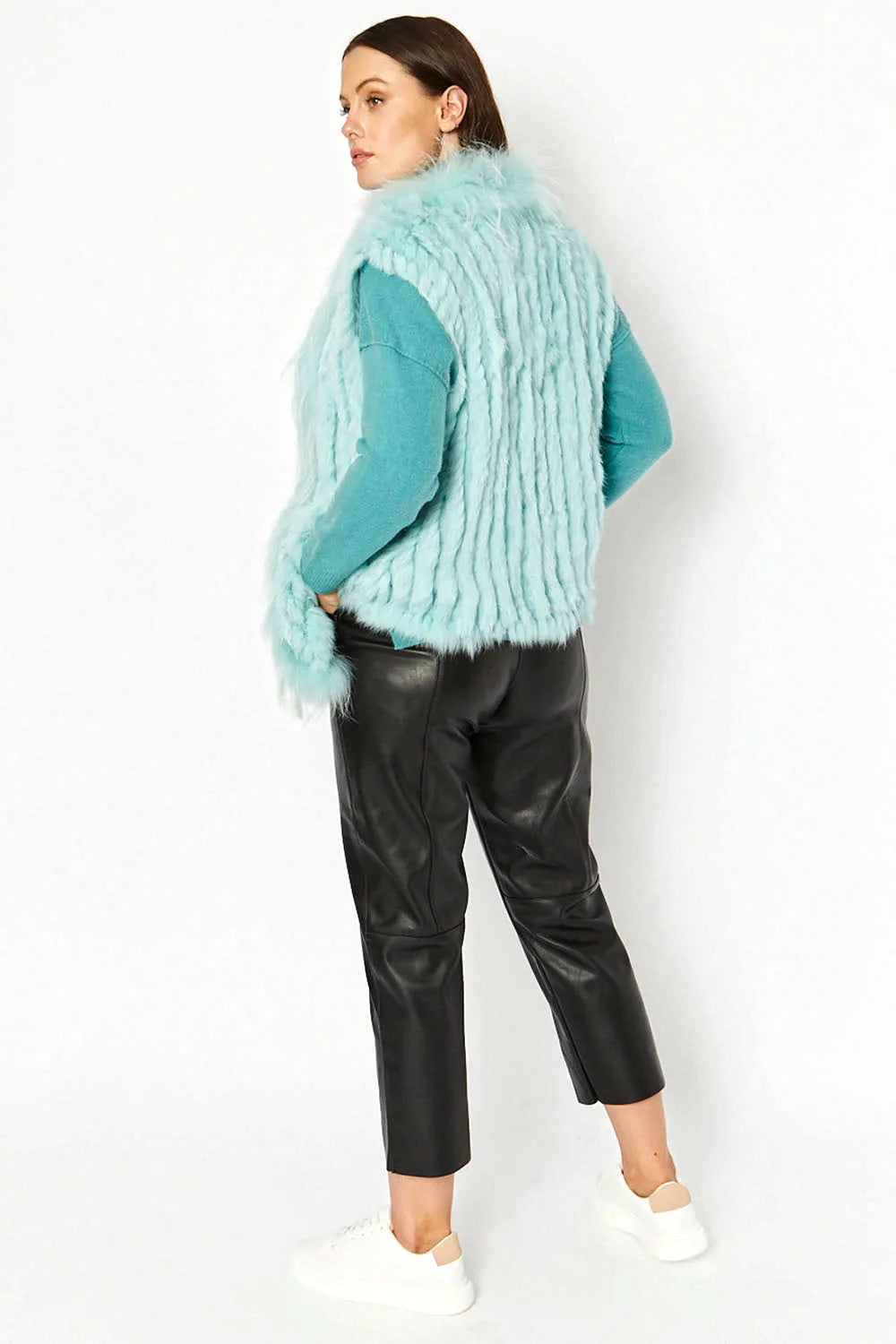 Turquoise Fox and Coney Fur Gilet With Collar Feature