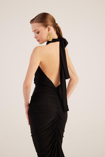 Marie Black Backless Slit Maxi Dress
