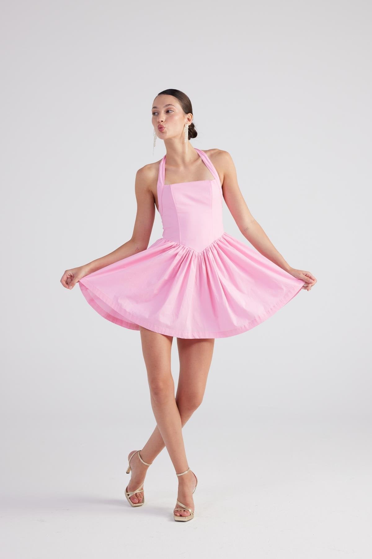 Teresa Pink Pleated Skirt Mini Dress