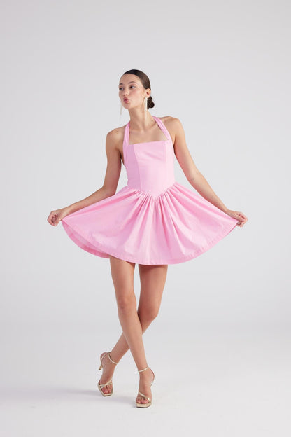 Teresa Pink Pleated Skirt Mini Dress